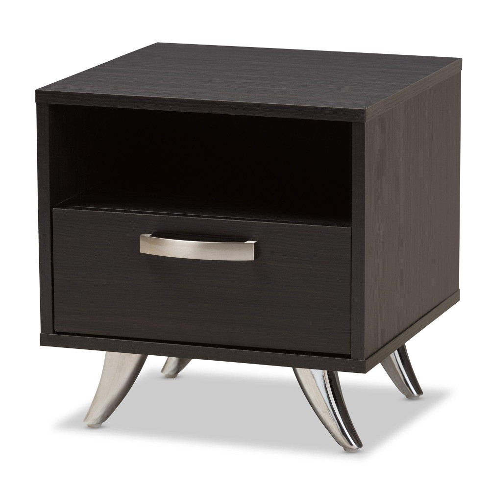 Baxton Studio Warwick 1 Drawer End Table In Dark Brown