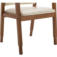 Nobpeint Mid-Century Dining Side Chair With Faux Leather Seat In Tan, Arm Chair In Walnut,Set Of 2