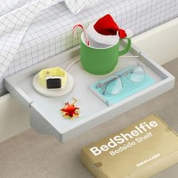 Bedshelfie Bedside Shelf For Bunk Bed & Top Bunk, College Dorm Room Essentials, Loft Bed Accessories, Clip On Nightstand Snack Organizer, Floating Bed Side Table Tray Storage - Original Grey Wood