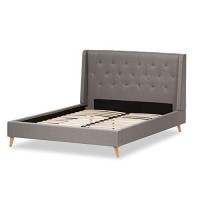 Baxton Studio Adelaide Retro Modern Light Grey Fabric Upholstered Queen Size Platform Bed