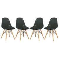 Leisuremod Dover Plastic Molded Dining Side Chair With Wood Dowel Legs Set Of 4 (Transparent Black)