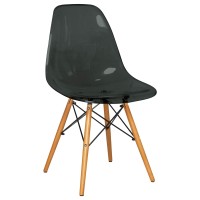 Leisuremod Dover Plastic Molded Dining Side Chair With Wood Dowel Legs (Transparent Black)
