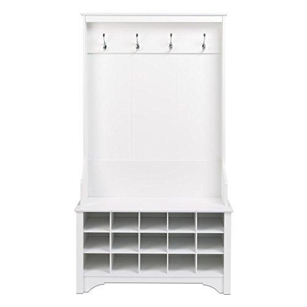 Atlin Designs 3-In-1 Entryway Hall Tree With Coat Rack, Storage Bench, 15-Pair Shoe Storage, In White