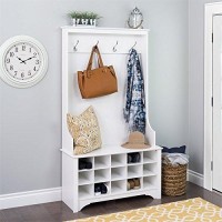 Atlin Designs 3-In-1 Entryway Hall Tree With Coat Rack, Storage Bench, 15-Pair Shoe Storage, In White