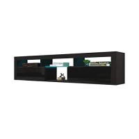 Meble Furniture & Rugs Bari 200 Wall Mounted Floating 79 Tv Stand With 16 Color Leds Black