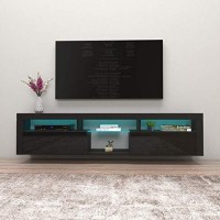 Meble Furniture & Rugs Bari 200 Wall Mounted Floating 79 Tv Stand With 16 Color Leds Black