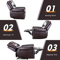 Canmov Leather Recliner Chair, Classic And Traditional Manual Recliner Chair With Comfortable Arms And Back Single Sofa For Living Room, Brown