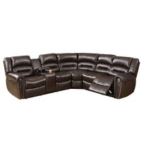 Benzara Bonded Leather 3 Piece Reclining Sectional, Brown