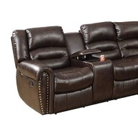 Benzara Bonded Leather 3 Piece Reclining Sectional, Brown