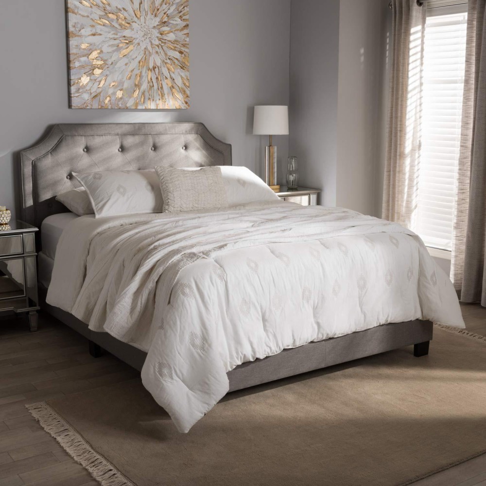 Baxton Studio Willis Tufted Queen Low Profile Bed In Light Gray