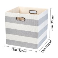 Posprica Storage Cubes,1313 Collapsible Storage Baskets Bins Fabric Drawers - 2Pcs, Grey-White Striped