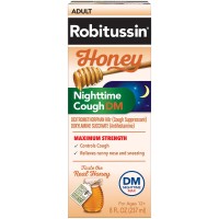Robitussin Maximum Strength Honey Nighttime Cough Dm, Cough Medicine For Adults Made With Real Honey For Flavor- 8 Fl Oz Bottle