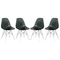 Leisuremod Calbert Molded Plastic Dining Chair With Acrylic Base Set Of 4 (Transparent Black)