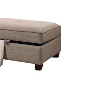 Benzara Dorris Fabric 3 Piece Sectional With Storage Ottoman Light Brown