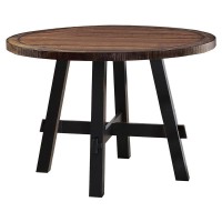 Benzara Cottage Style Round Wooden Dining Table Brown