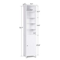 72 Tall Cabinet, Waterjoy Standing Tall Storage Cabinet, Wooden White Bathroom Cupboard With Door And 5 Adjustable Shelves, Elegant And Space-Saving