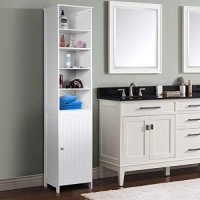 72 Tall Cabinet, Waterjoy Standing Tall Storage Cabinet, Wooden White Bathroom Cupboard With Door And 5 Adjustable Shelves, Elegant And Space-Saving
