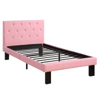 Benjara Faux Leather Upholstered Twin Bed With Tufted Headboard, Pink