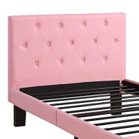 Benjara Faux Leather Upholstered Twin Bed With Tufted Headboard, Pink