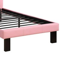 Benjara Faux Leather Upholstered Twin Bed With Tufted Headboard, Pink