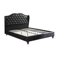 Benjara Magnificent Faux Leather Upholstered Bed, Black
