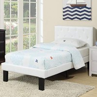 Benjara Faux Leather Upholstered Twin Bed With Tufted Headboard, White