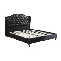 Benjara Magnificent Faux Leather Upholstered Queen Size Bed Black,