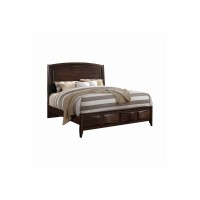 Benzara Crisp And Fine Lined Wooden California King Bed With 3D Design On Front Board, Brown