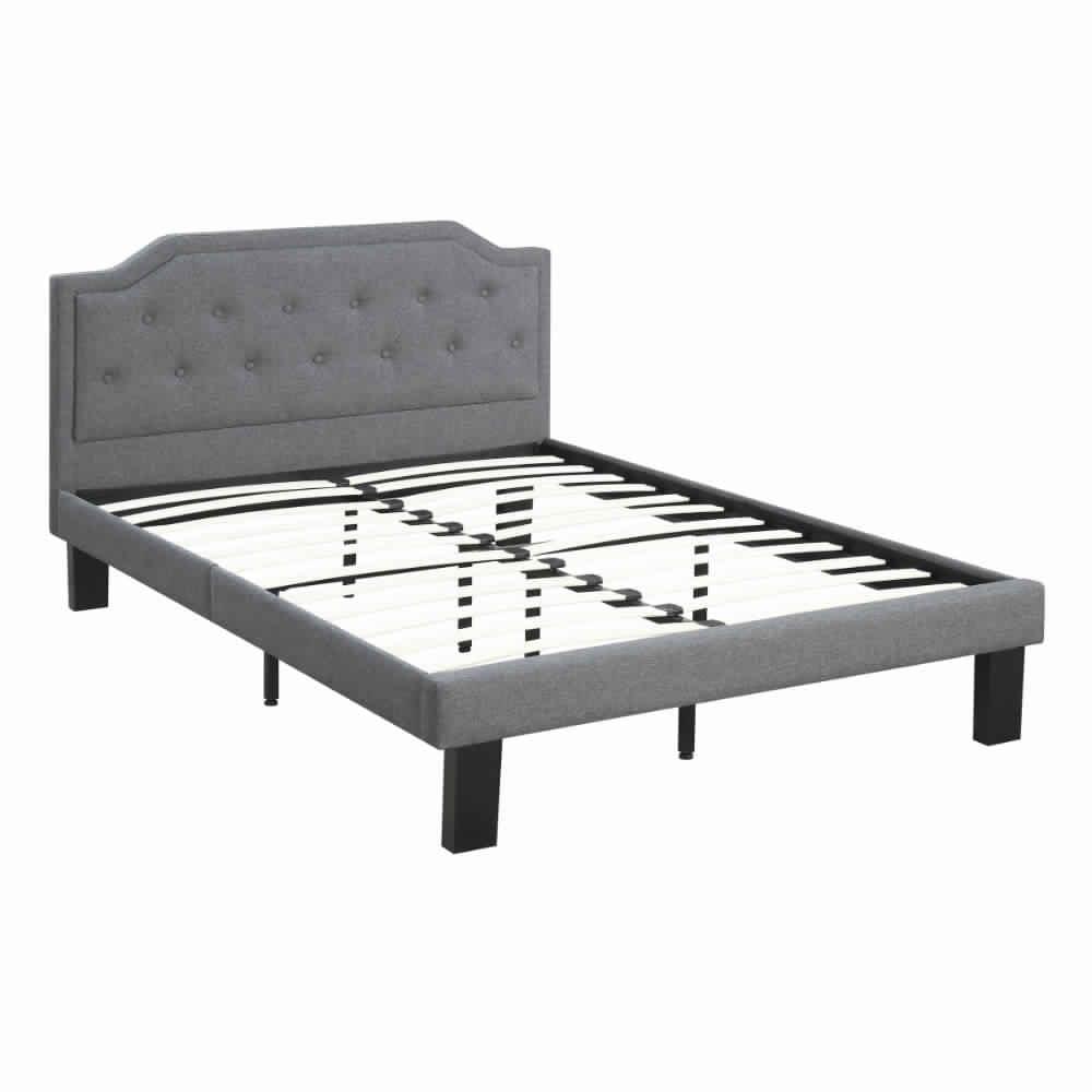 Benjara Metal Twin Size Bed In Gray Fabric,