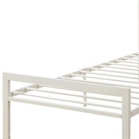 Benjara Metal Frame Twin Bed With Leather Upholstered Headboard White,
