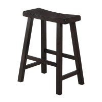 Benzara Wooden 24 Counter Height Stool With Saddle Seat, Brown, Set Of 2
