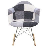 Leisuremod Wilson Twill Fabric Eiffel Base Rocking Armchair (Patchwork)