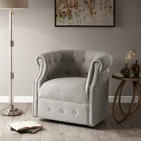 Madison Park Deanna Swivel Chair - Solid Wood, Plywood, Metal Base Accent Armchair Modern Classic Style Family Room Sofa Furniture, Beige
