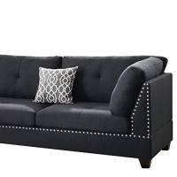 Benjara Benzara Polyfiber Sectional Sofa With Ottoman And Pillows, Black