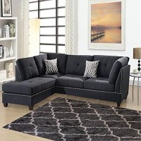 Benjara Benzara Polyfiber Sectional Sofa With Ottoman And Pillows, Black