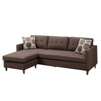 Benjara Polyfiber Sectional Sofa With Pillows, Brown