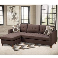 Benjara Polyfiber Sectional Sofa With Pillows, Brown