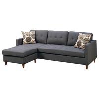 Benjara Polyfiber Sectional Sofa With Pillows, Gray