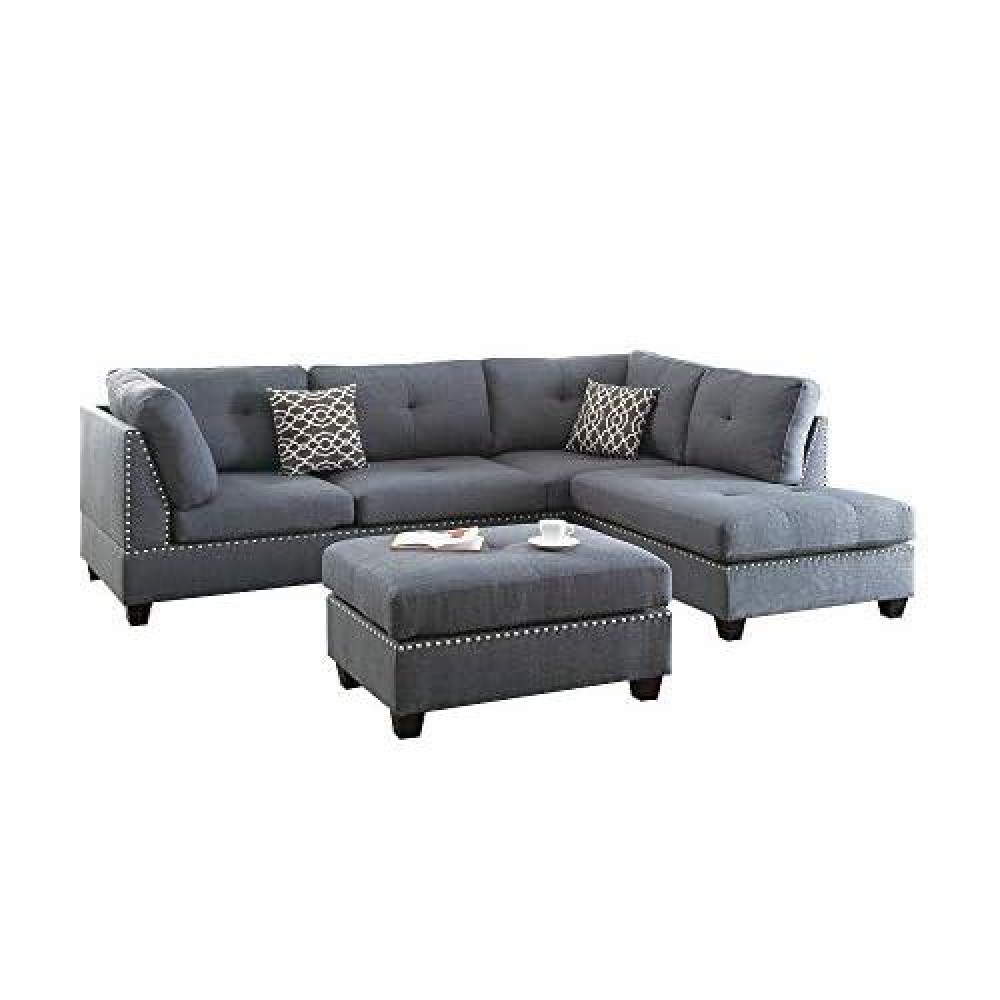 Benjara Polyfiber Sectional Sofa, Blue Gray