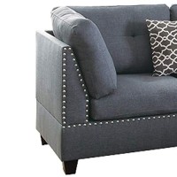 Benjara Polyfiber Sectional Sofa, Blue Gray