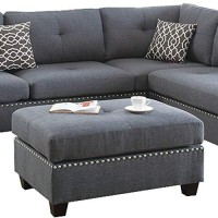 Benjara Polyfiber Sectional Sofa, Blue Gray