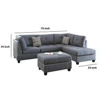 Benjara Polyfiber Sectional Sofa, Blue Gray