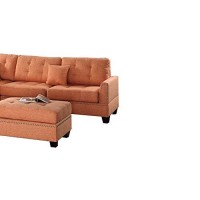 Benjara Benzara Polyfiber Sectional Sofa With Ottoman And Cushion, Orange,