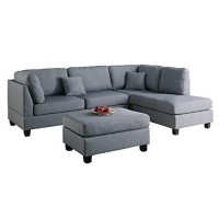 Benjara Linen Fabric Sectional Sofa With Ottoman, Gray