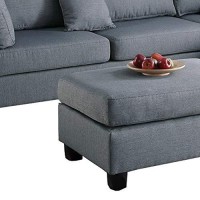 Benjara Linen Fabric Sectional Sofa With Ottoman, Gray