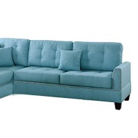 Benjara Benzara Polyfiber Sectional Sofa With Ottoman, Blue,