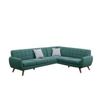 Benjara Benzara Polyfiber Cushions, Blue Sectional Sofa,
