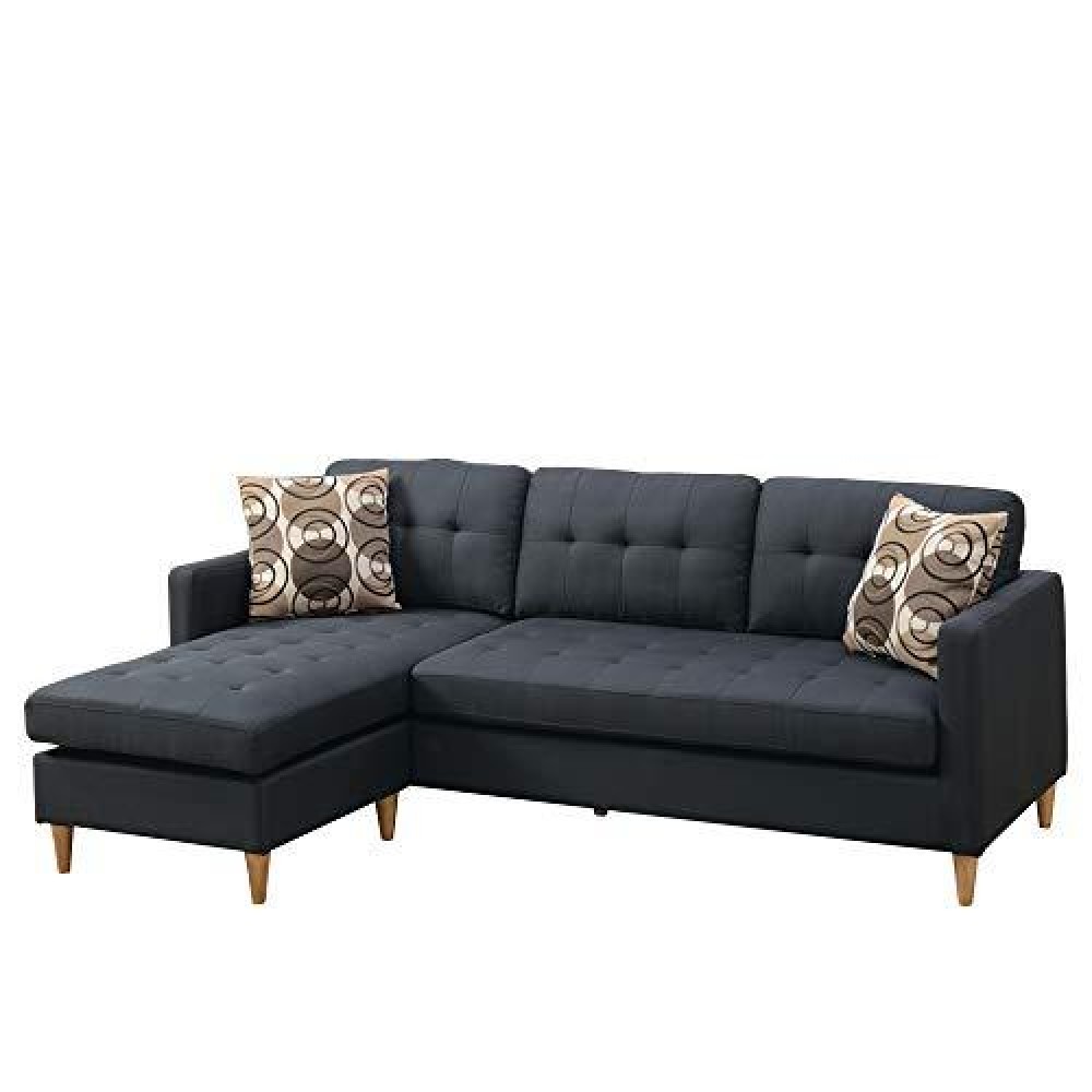 Benjara Polyfiber Sectional Sofa With Pillows, Dark Gray