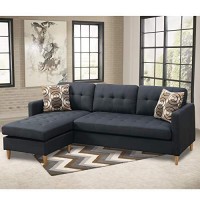 Benjara Polyfiber Sectional Sofa With Pillows, Dark Gray