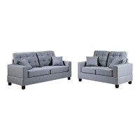 Benzara Gracious Sofa With Loveseat And Cushions, Gray